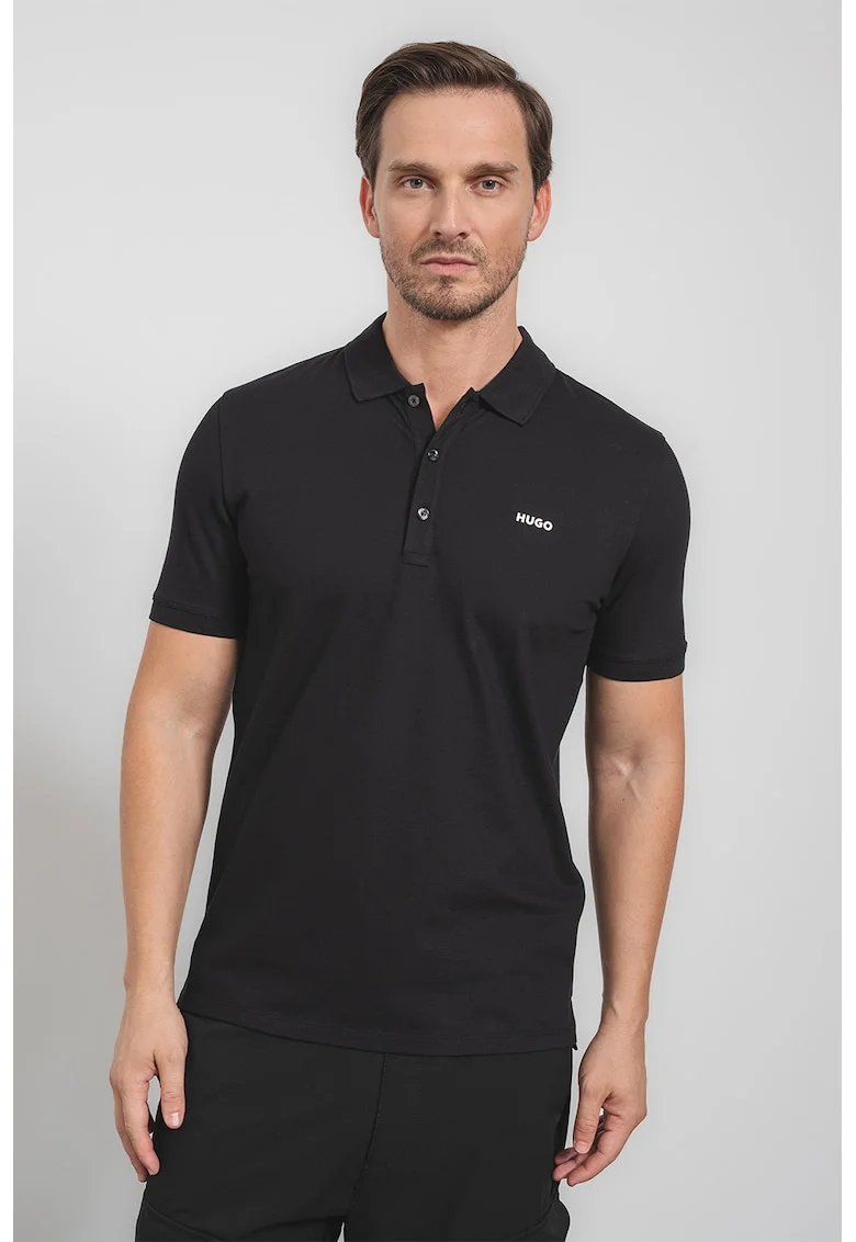 Tricou polo slim fit Dino, Negru