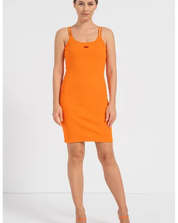 Rochie striata slim fit Nirabel, Portocaliu mandarina