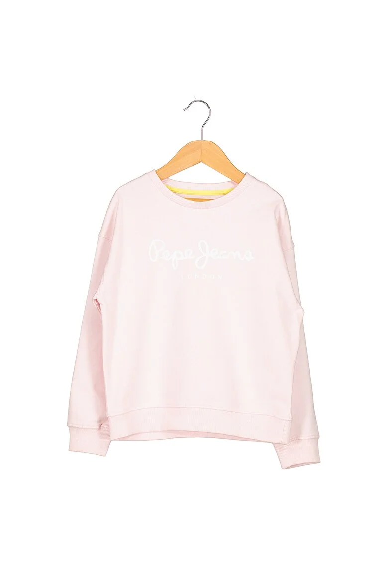 Bluza sport cu logo si decolteu la baza gatului Rose, Alb/Roz pastel