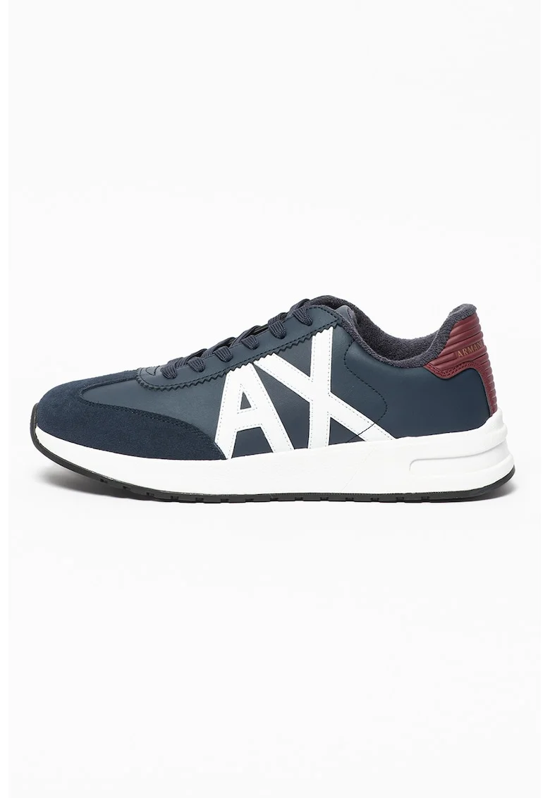 Pantofi sport din piele si material sintetic, Alb/Bleumarin