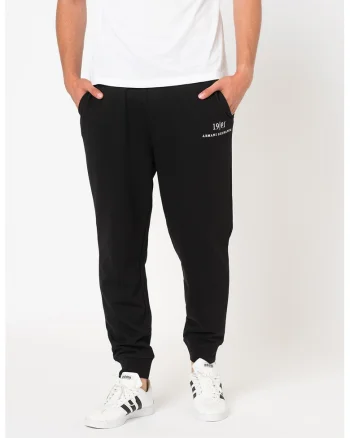 Pantaloni sport conici cu imprimeu logo contrastant, Alb/Negru
