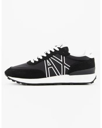 Pantofi sport low-top cu garnituri din piele intoarsa sintetica, Negru