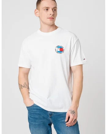 Tricou cu decolteu la baza gatului si imprimeu logo Smiley, Alb