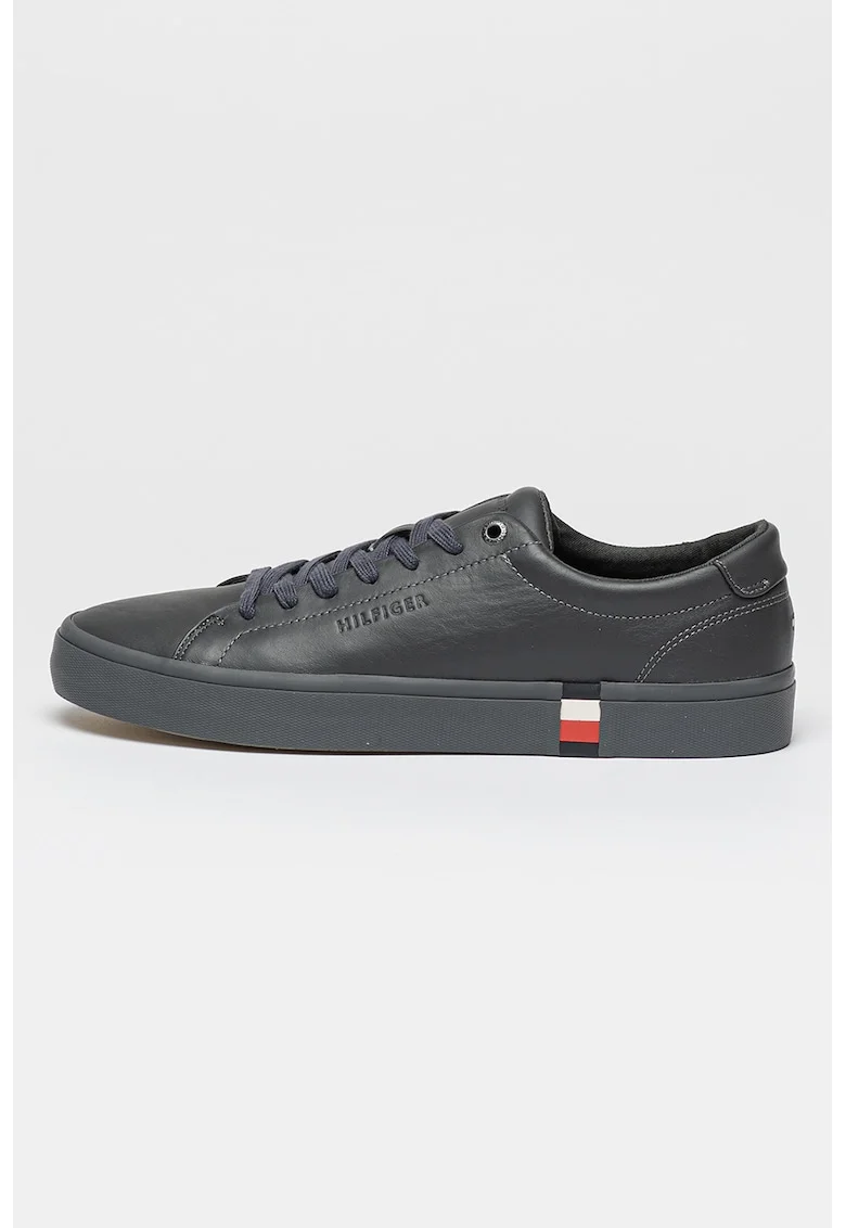 Pantofi sport de piele cu sireturi, Gri inchis