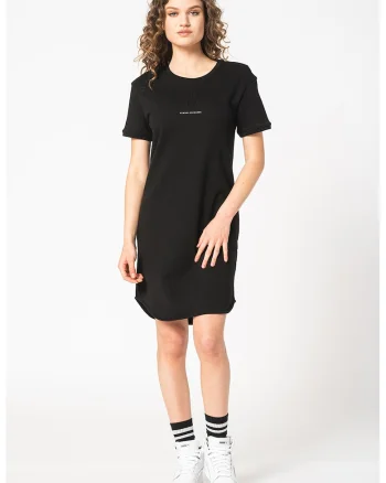 Rochie-tricou de bumbac cu buzunare, Negru