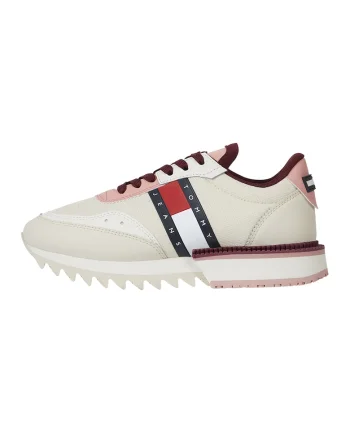 Pantofi sport low-top cu garnituri de piele, Alb/Roz somon/Maro nisip