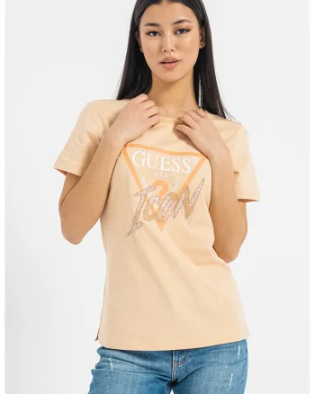 Tricou cu strasuri si aplicatii cu tinte, Portocaliu persan