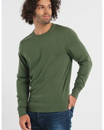 Pulover tricotat fin din lana Merinos, Verde feriga