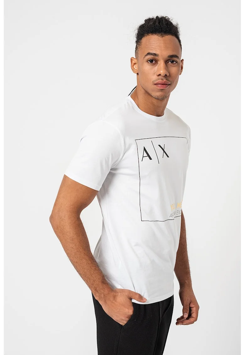 Tricou din bumbac cu imprimeu logo, Alb/Negru