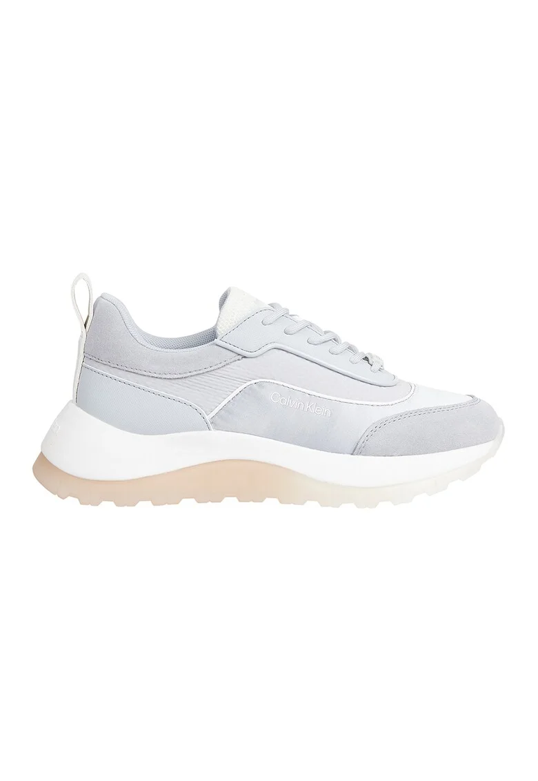 Pantofi sport wedge cu insertii de piele intoarsa, Albastru pastel
