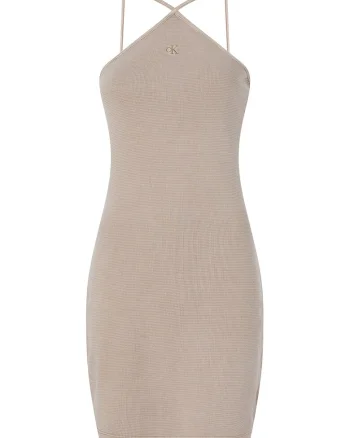 Rochie mini din amestec de bumbac organic, Bej deschis