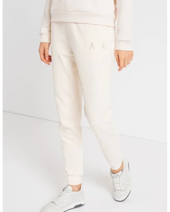Pantaloni sport conici de bumbac, Alb fildes