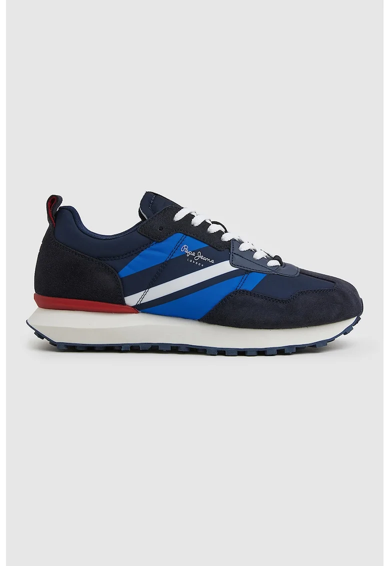 Pantofi sport cu insertii de piele intoarsa, Bleumarin