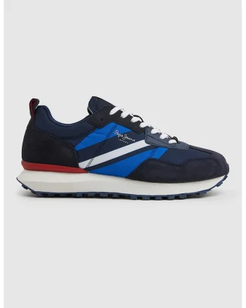 Pantofi sport cu insertii de piele intoarsa, Bleumarin