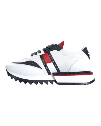 Pantofi sport din piele si piele ecologica cu detalii logo contrastante, Rosu/Alb/Bleumarin