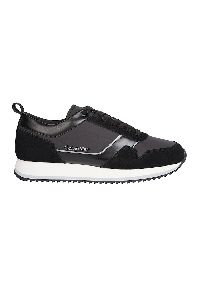 Pantofi sport cu insertii de piele intoarsa, Negru/Gri inchis