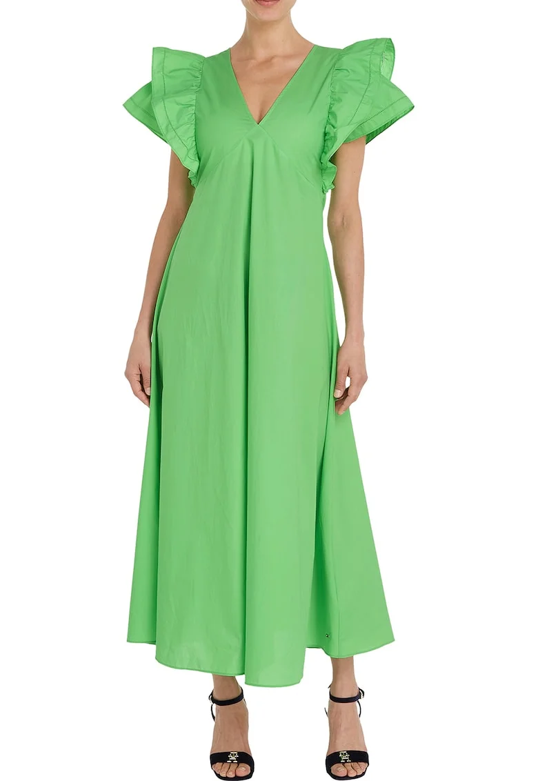 Rochie de bumbac organic cu decolteu in V, Verde lime
