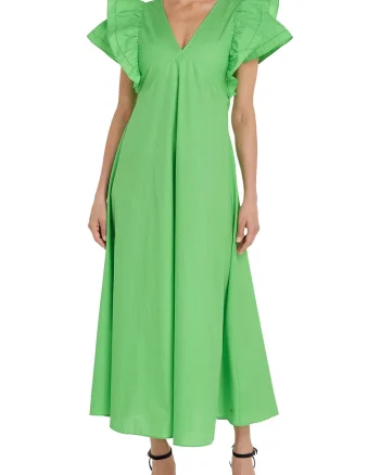 Rochie de bumbac organic cu decolteu in V, Verde lime