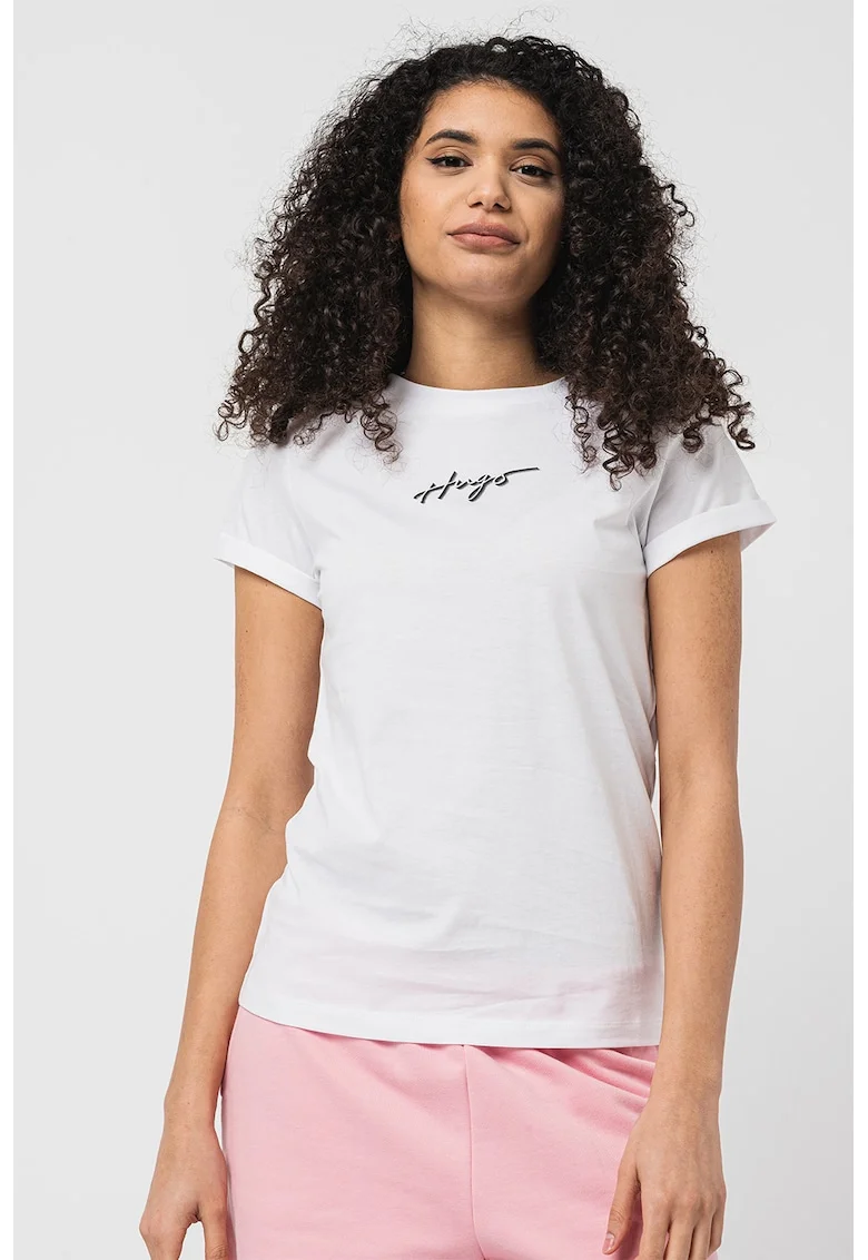 Tricou slim fit cu decolteu la baza gatului, Negru/Alb optic