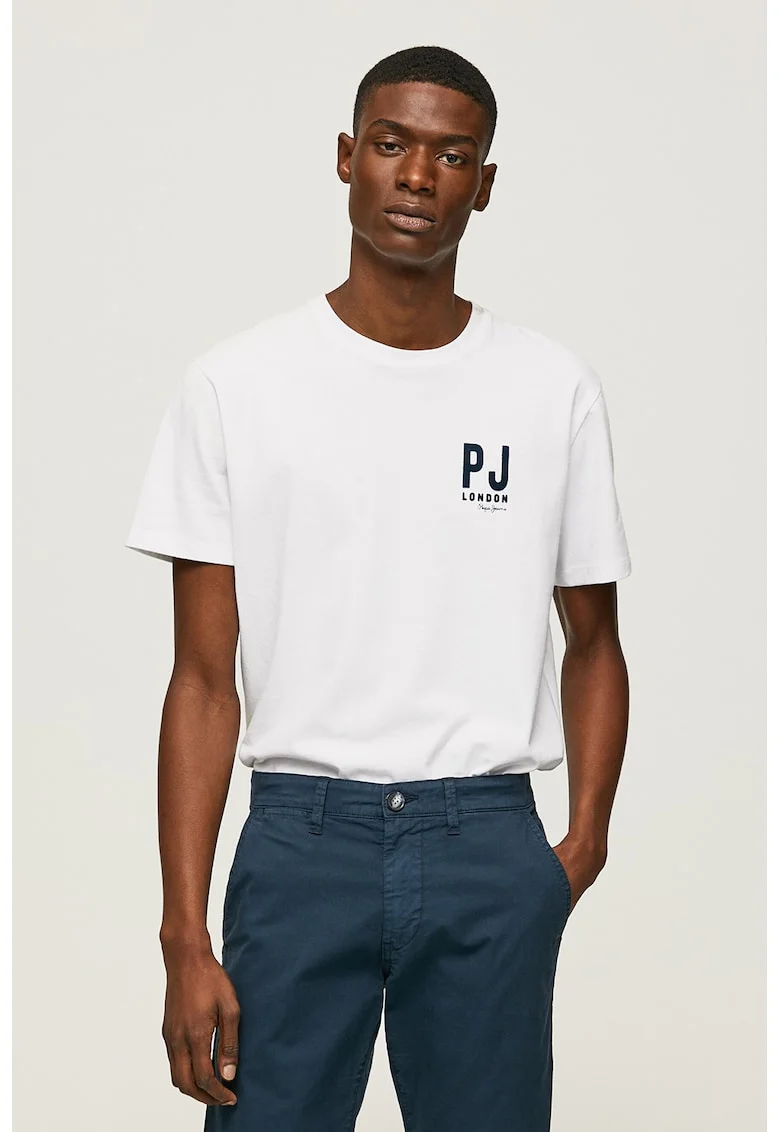 Tricou de bumbac cu logo, Alb