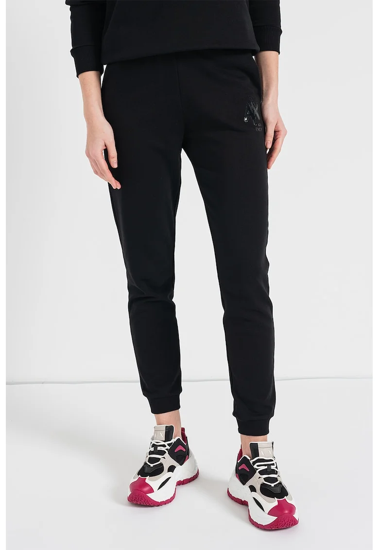 Pantaloni sport cu logo, Negru