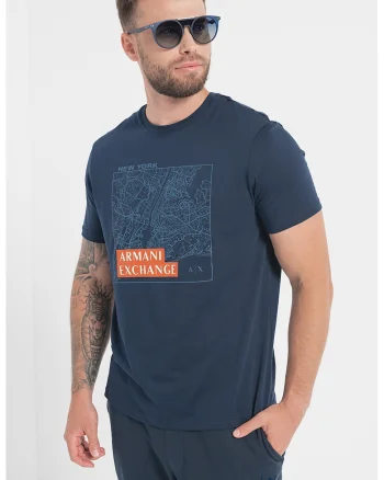 Tricou de bumbac cu imprimeu frontal, Albastru ultramarin