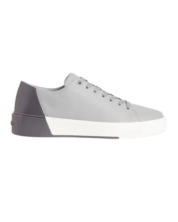 Pantofi sport de piele cu logo discret, Alb/Gri