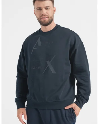 Bluza sport cu decolteu la baza gatului si logo, Albastru ultramarin