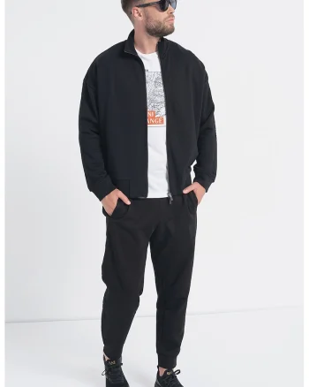 Bluza sport cu fermoar si maneci cazute, Negru