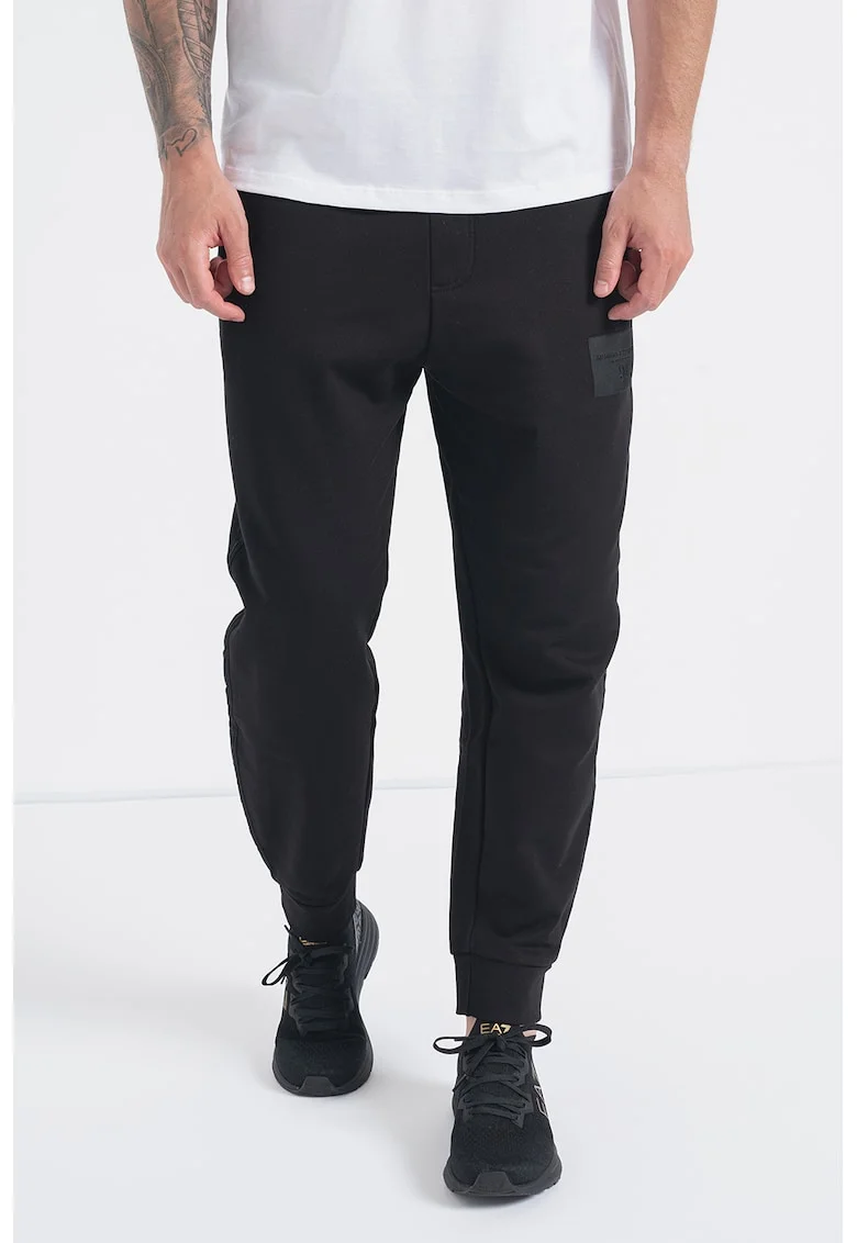 Pantaloni sport conici cu talie elastica, Negru