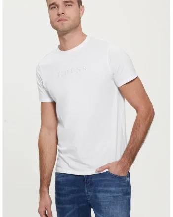 Tricou slim fit cu logo brodat, Alb