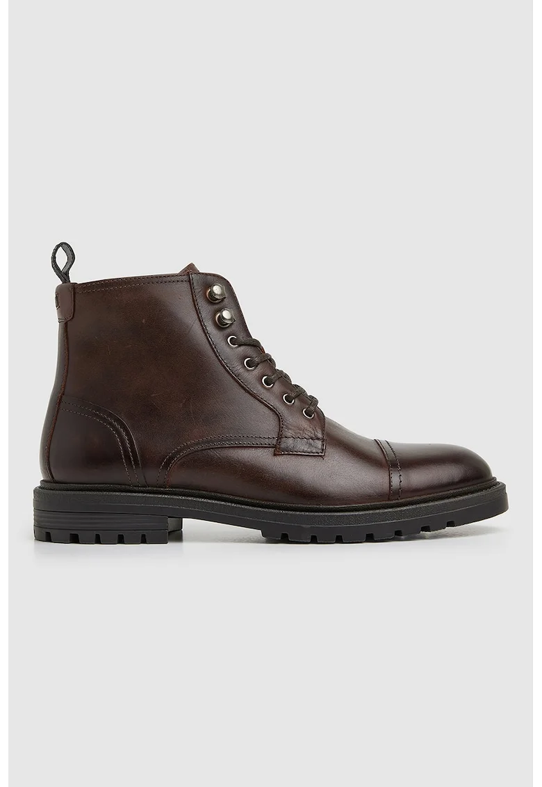 Ghete de piele cu varf cap-toe, Maro inchis