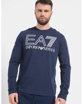 Bluza din bumbac cu imprimeu logo, Alb/Bleumarin