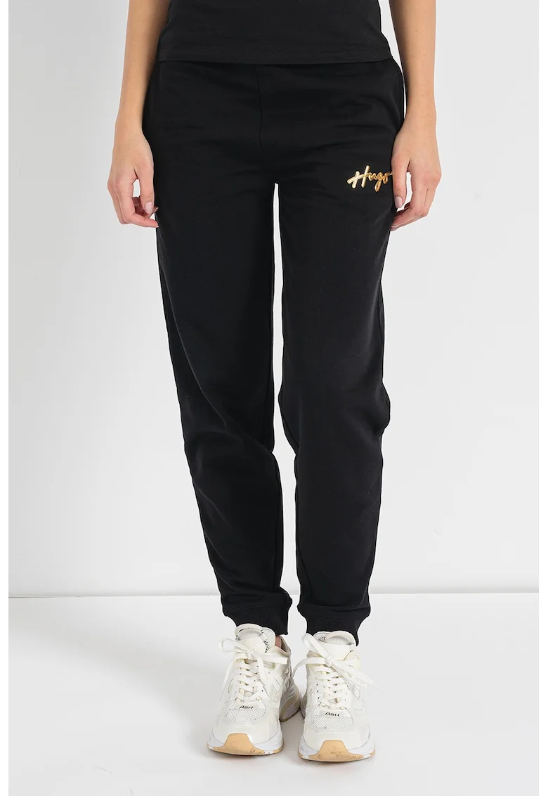 Pantaloni de trening conici cu snur in talie, Auriu/Negru
