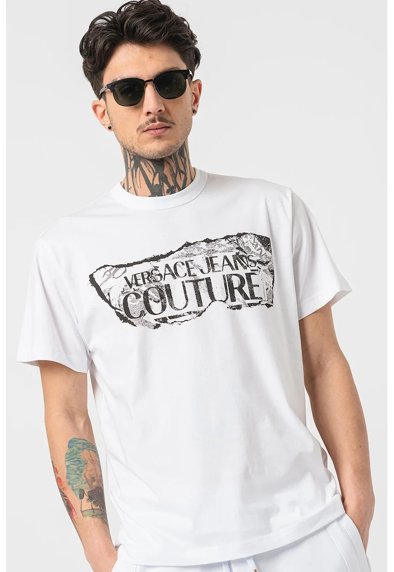 Tricou din bumbac cu imprimeu logo, Alb