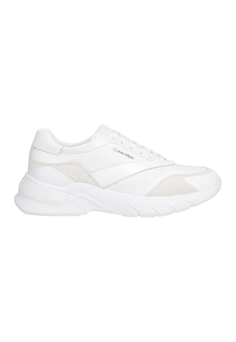 Pantofi sport de piele cu insertii de piele intoarsa, Alb