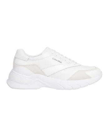 Pantofi sport de piele cu insertii de piele intoarsa, Alb