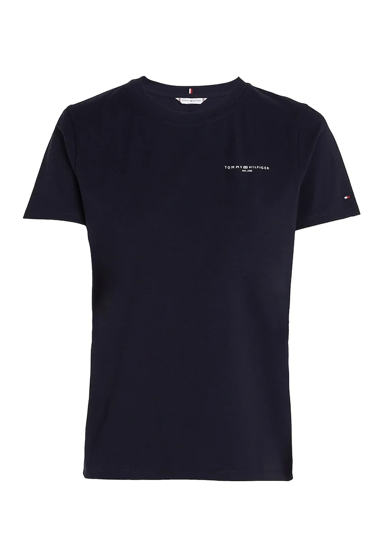 Tricou din amestec de bumbac organic cu decolteu la baza gatului, Bleumarin