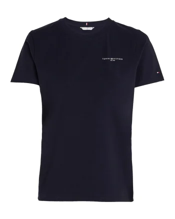 Tricou din amestec de bumbac organic cu decolteu la baza gatului, Bleumarin