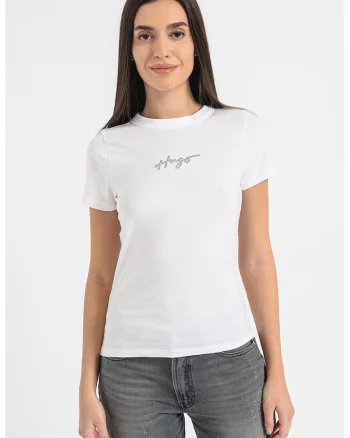 Tricou cu decolteu la baza gatului si logo, Alb/Argintiu