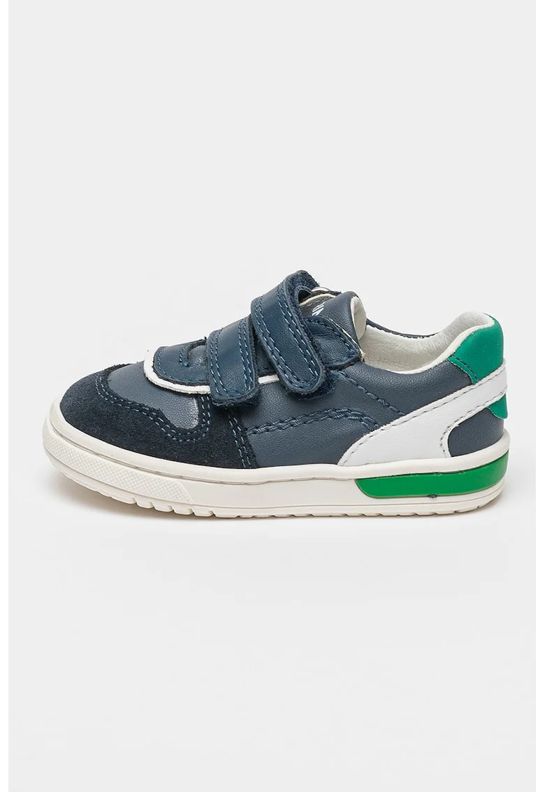 Pantofi sport de piele cu velcro si garnituri sintetice, Albastru/Bleumarin