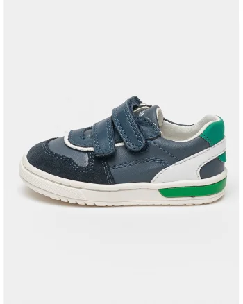 Pantofi sport de piele cu velcro si garnituri sintetice, Albastru/Bleumarin