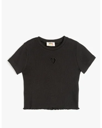Tricou striat cu decolteu la baza gatului, Negru