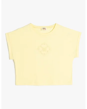 Tricou crop din bumbac, Galben pai