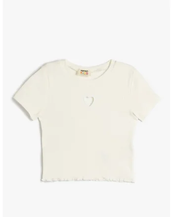 Tricou striat cu decolteu la baza gatului, Alb fildes