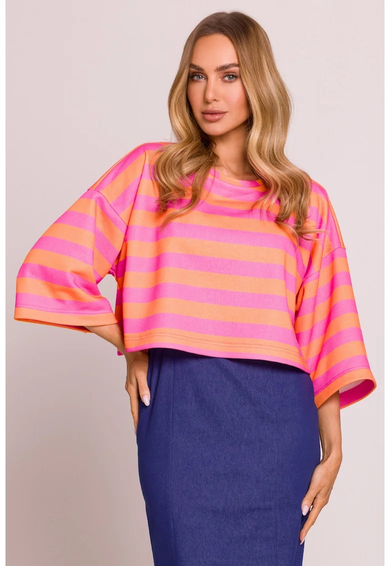 Bluza scurta cu imprimeu,  Roz