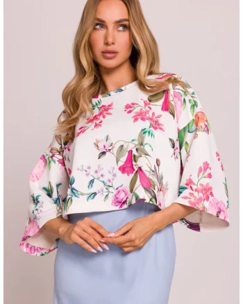 Bluza scurta cu imprimeu,  Alb/Roz