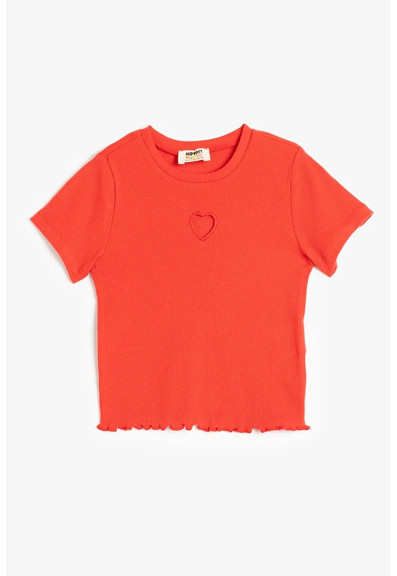 Tricou striat cu decolteu la baza gatului, Rosu vermillion