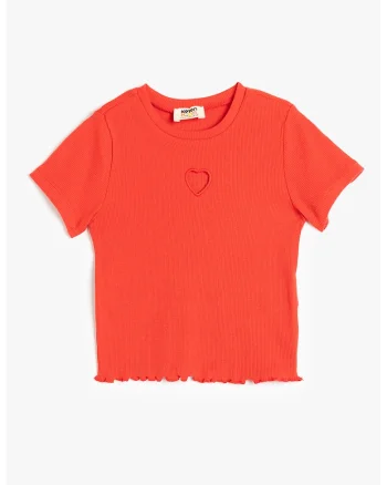 Tricou striat cu decolteu la baza gatului, Rosu vermillion