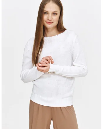Pulover cu nasturi decorativi, Alb